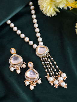 Silvermerc Designs - White Pearl Kundan Gold Plated Jewellery Set