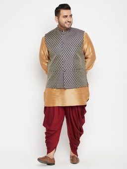 Vastramay - Men Rose Gold Silk Blend Jacket Kurta Pyjama