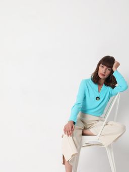 VERO MODA - Women Casual Solid Blue Top