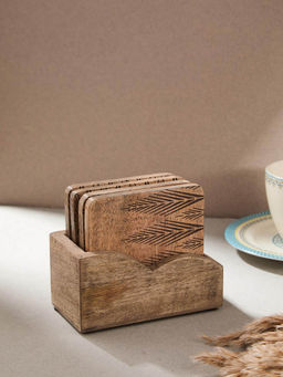 Fabindia - Natural Sehar Wooden Coasters - Set of 4