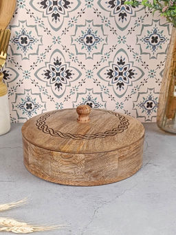 VarEesha - Hand-made Mago Wood Chapati Box with Carved Lid