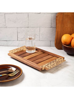 VarEesha - Hand-made Gul Wooden Tray with Fine Carving Handles