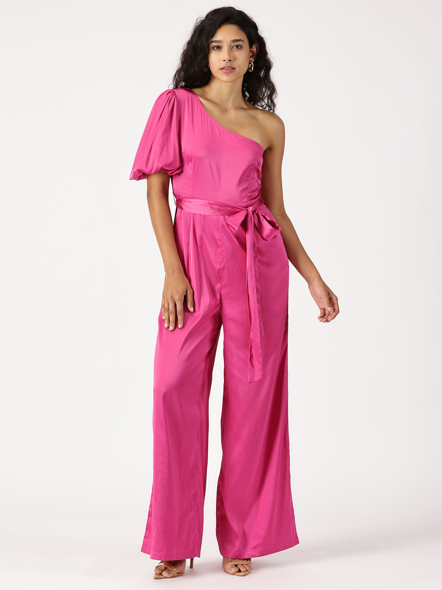 is.u Pink One Shoulder Jumpsuit with Belt (Set of 2)-picture-11