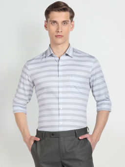 Arrow Newyork - Grey Horizontal Stripe Cotton Formal Shirt
