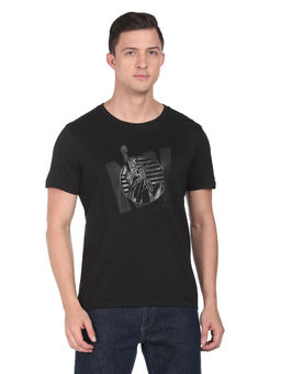Arrow Newyork - Men Black Graphic Print Cotton T-Shirt