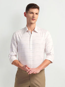 Arrow Newyork - Cream Horizontal Stripe Cotton Formal Shirt