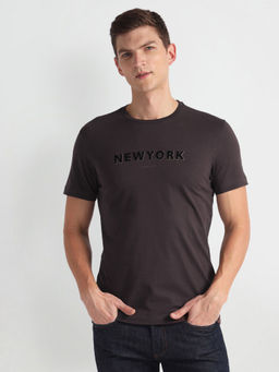 Arrow Newyork - Brown Crew Neck Brand Typography T-Shirt