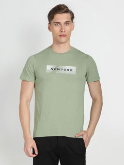 Arrow Newyork - Green Crew Neck Compact Cotton T-Shirt