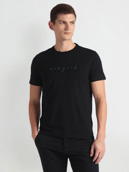 Arrow Newyork - Black Crew Neck Brand Typographic T-Shirt