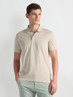 Arrow Newyork - Beige Solid Regular Fit Polo T-Shirt