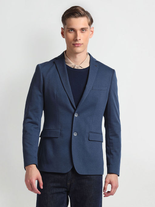 Arrow Blue Notch Lapel Collar Knit Blazer