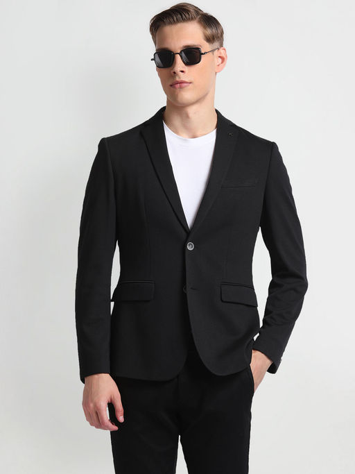 Arrow Black Notch Lapel Collar Knit Blazer