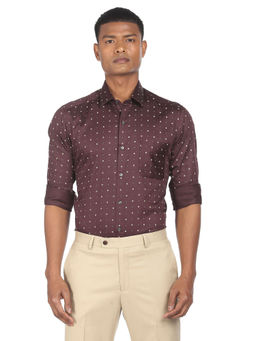 Arrow - Men Maroon Manhattan Slim Fit Printed Formal Shirt