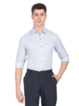 Arrow - Men White And Navy Tartan Check Twill Formal Shirt