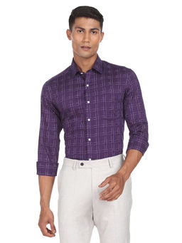 Arrow - Men Purple Manhattan Slim Fit Windowpane Check Formal Shirt