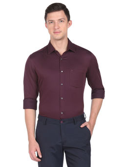 Arrow - Purple Plum Self Design Cotton Formal Shirt
