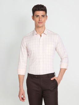 Arrow - Beige Windowpane Check Formal Shirt