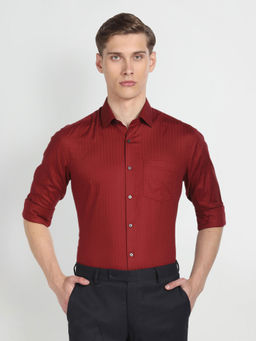 Arrow - Red Manhattan Slim Fit Vertical Stripe Formal Shirt