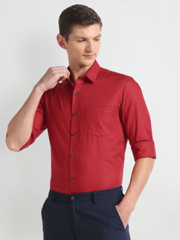 Arrow - Red Solid Twill Formal Shirt