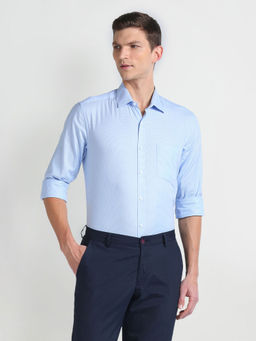 Arrow - Blue Houndstooth Twill Cotton Formal Shirt