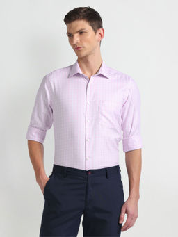 Arrow - Purple Pure Cotton Check Formal Shirt