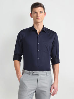 Arrow - Blue Auto Press Herringbone Formal Shirt