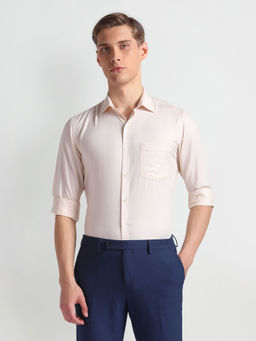 Arrow - Men Beige Self Design Dobby Formal Shirt