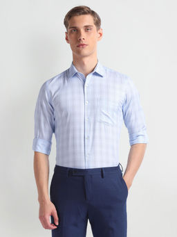 Arrow - Blue Tartan Check Pure Cotton Formal Shirt