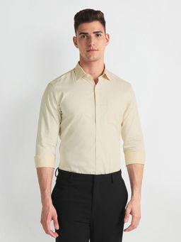 Arrow - Beige Pure Cotton Herringbone Formal Shirt