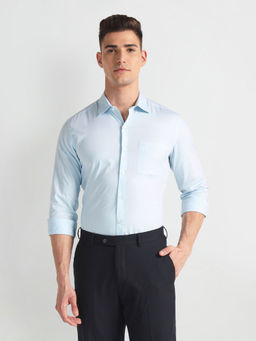 Arrow - Blue Self Design Twill Cotton Formal Shirt