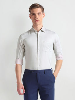Arrow - Grey Self Design Sateen Formal Shirt