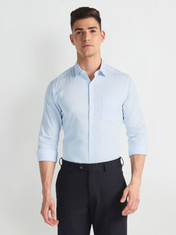 Arrow - Blue Pure Cotton Geometric Formal Shirt