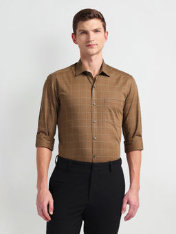 Arrow - Brown Windowpane Check Auto Press Formal Shirt