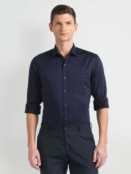 Arrow - Navy Blue Twill Self Design Formal Shirt