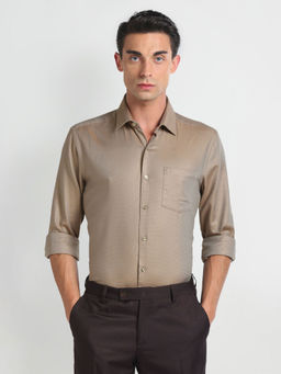 Arrow - Brown Pure Cotton Self Design Formal Shirt
