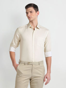 Arrow - Beige Manhattan Slim Fit Dobby Formal Shirt