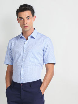 Arrow - Blue Pure Cotton Graph Check Formal Shirt