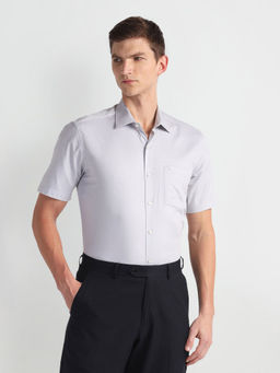 Arrow - Grey Self Design Twill Cotton Formal Shirt