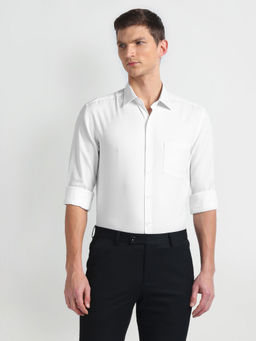 Arrow - White Manhattan Slim Fit Herringbone Formal Shirt