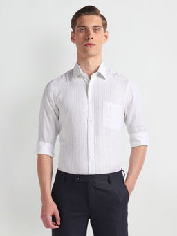 Arrow - White Vertical Stripe Linen Formal Shirt
