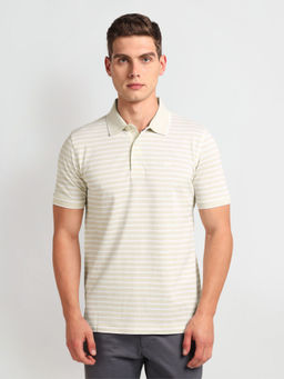 Arrow - Beige Regular Fit Stripes Polo T-Shirt