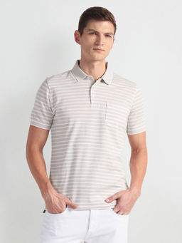 Arrow - Grey Horizontal Striped Polo T-Shirt