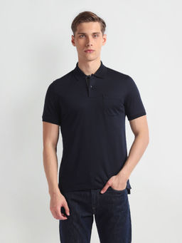 Arrow - Navy Blue Patch Pocket Solid Polo T-Shirt