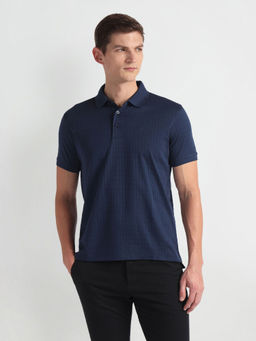 Arrow - Blue Self Design Regular Fit Polo T-Shirt