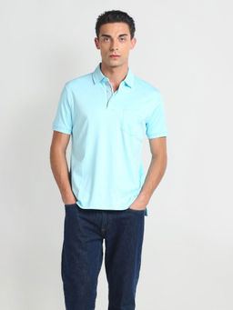 Arrow - Blue Mercerised Cotton Solid Polo T-Shirt