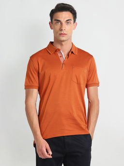 Arrow - Orange Mercerised Cotton Solid Polo T-Shirt