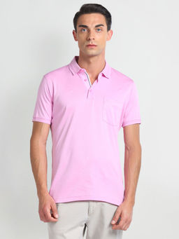 Arrow - Pink Mercerised Cotton Solid Polo T-Shirt