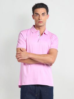 Arrow - Pink Mercerised Cotton Solid Polo T-Shirt