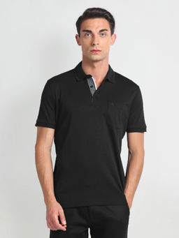 Arrow - Black Mercerised Cotton Solid Polo T-Shirt