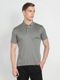 Arrow - Grey Mercerised Cotton Solid Polo T-Shirt